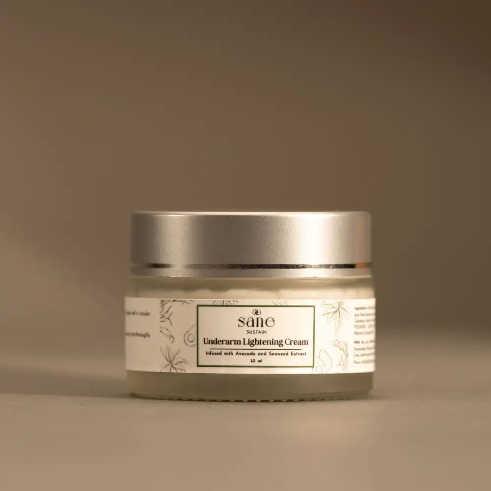 
                  
                    Image of Sane Sustain's Underarm Lightening Cream 30ml, infused with nourishing Avocado and Seaweed Extract, designed to hydrate and brighten underarm skin.
                  
                