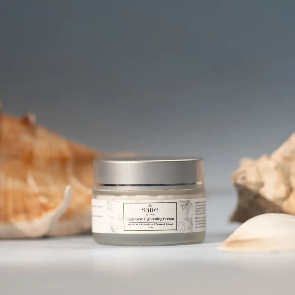 
                  
                    Image of Sane Sustain's Underarm Lightening Cream 30ml, infused with nourishing Avocado and Seaweed Extract, designed to hydrate and brighten underarm skin.
                  
                